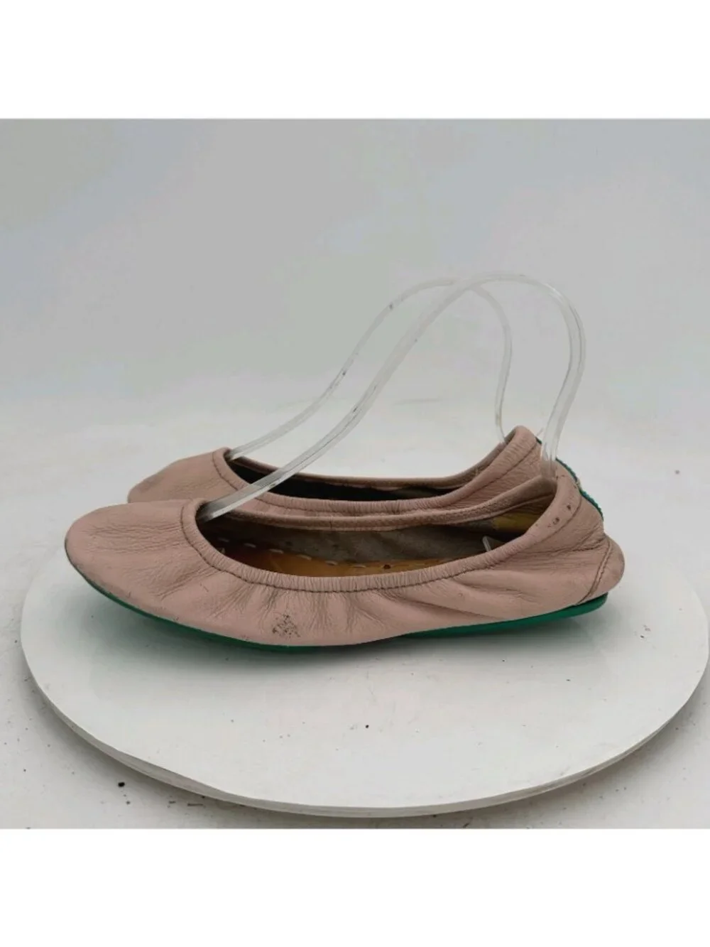 Tieks By Gavrieli Women Size 7 Baby Pink Leather Teal Accents Ballet Flat Shoes